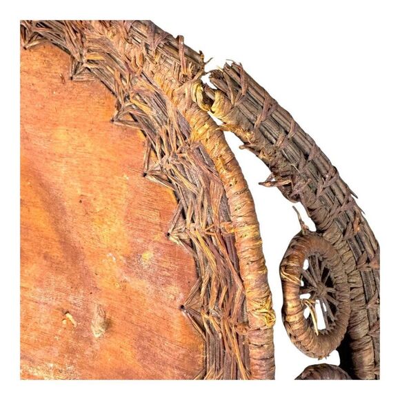 Antique Oval Wicker & Wood Serving Tray  Intricate Weave & Handle Design READ - Picture 4 of 8